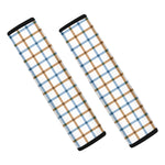 Blue And Brown Tattersall Pattern Print Car Seat Belt Covers