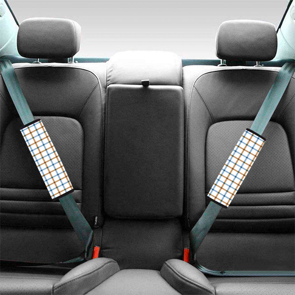 Blue And Brown Tattersall Pattern Print Car Seat Belt Covers