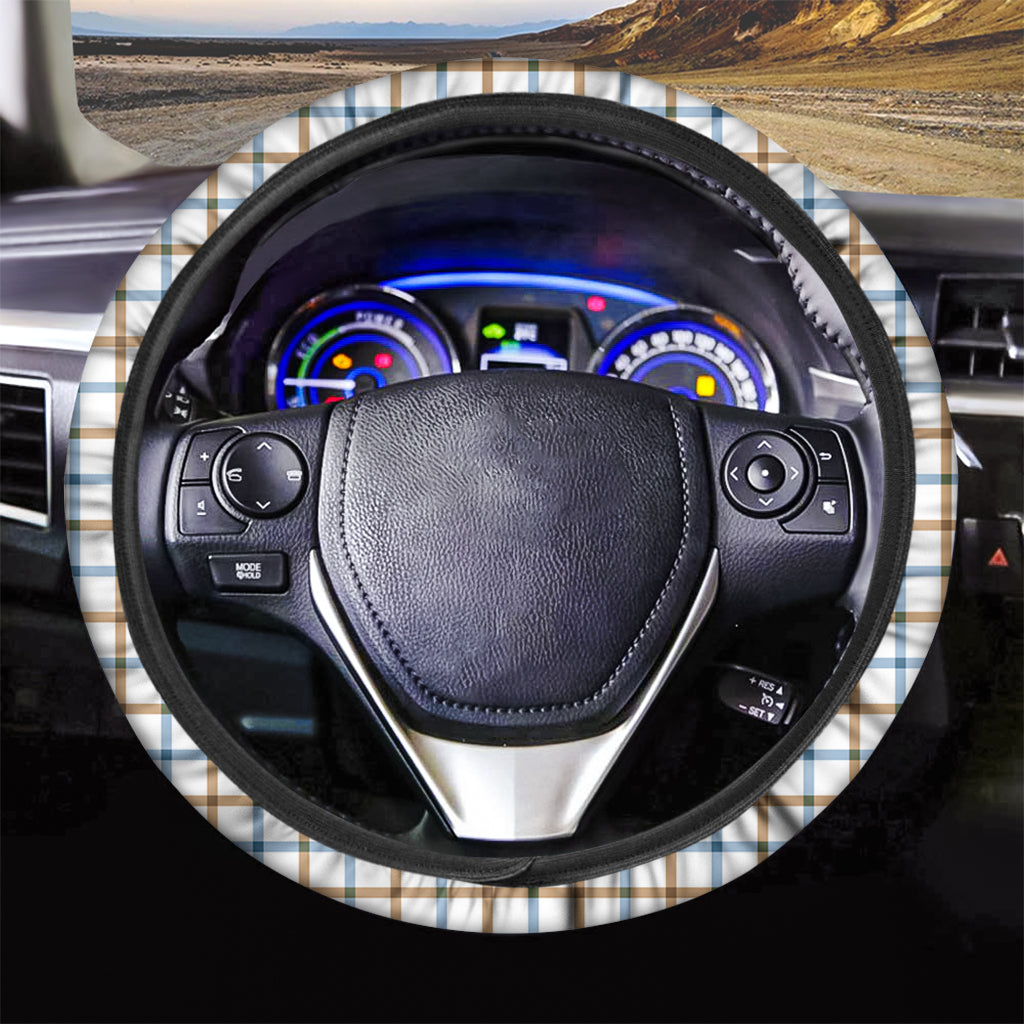 Blue And Brown Tattersall Pattern Print Car Steering Wheel Cover
