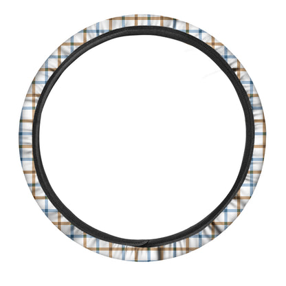 Blue And Brown Tattersall Pattern Print Car Steering Wheel Cover