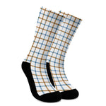 Blue And Brown Tattersall Pattern Print Crew Socks