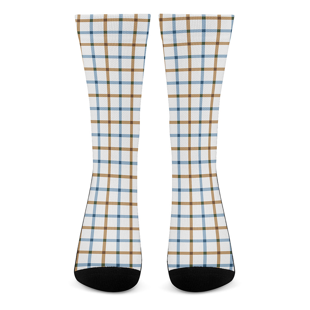 Blue And Brown Tattersall Pattern Print Crew Socks