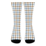 Blue And Brown Tattersall Pattern Print Crew Socks