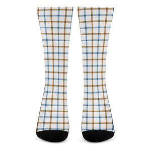 Blue And Brown Tattersall Pattern Print Crew Socks