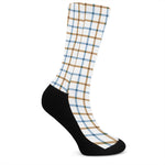 Blue And Brown Tattersall Pattern Print Crew Socks