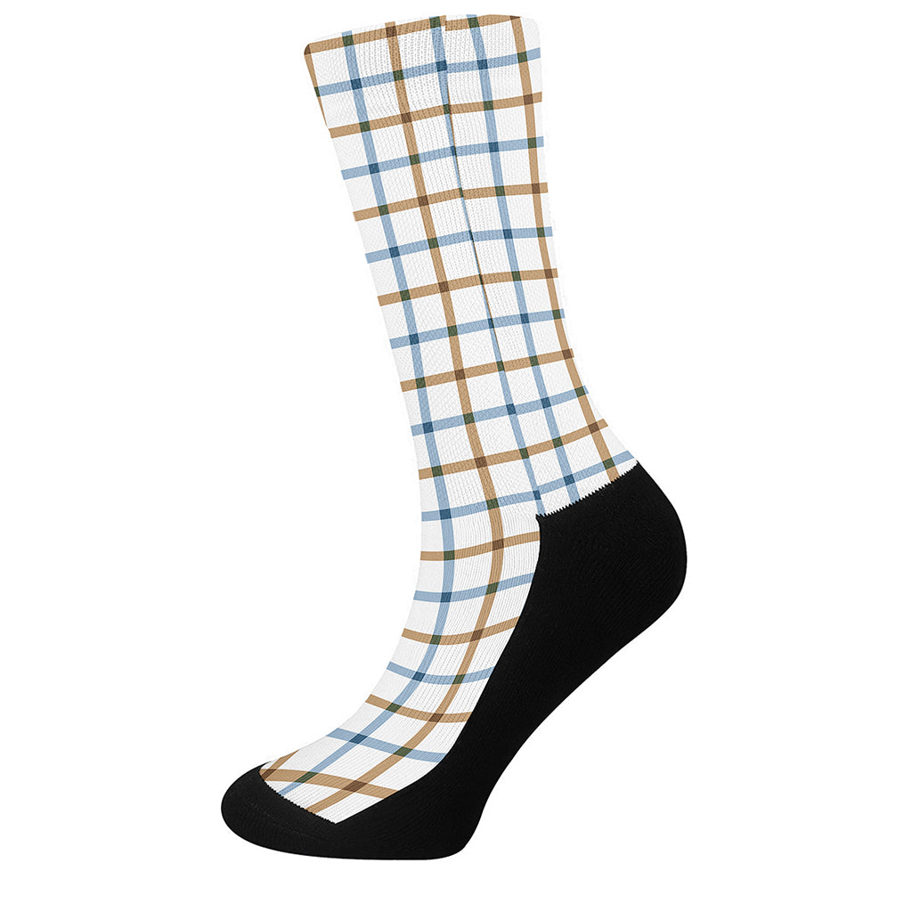 Blue And Brown Tattersall Pattern Print Crew Socks