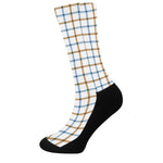 Blue And Brown Tattersall Pattern Print Crew Socks