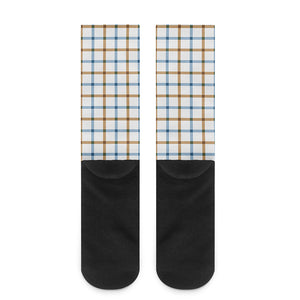 Blue And Brown Tattersall Pattern Print Crew Socks