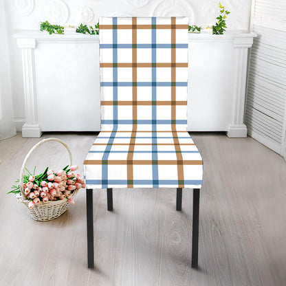 Blue And Brown Tattersall Pattern Print Dining Chair Slipcover