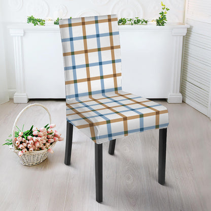 Blue And Brown Tattersall Pattern Print Dining Chair Slipcover