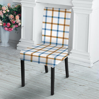 Blue And Brown Tattersall Pattern Print Dining Chair Slipcover