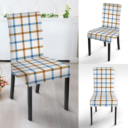 Blue And Brown Tattersall Pattern Print Dining Chair Slipcover