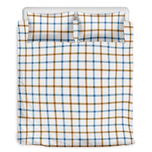 Blue And Brown Tattersall Pattern Print Duvet Cover Bedding Set
