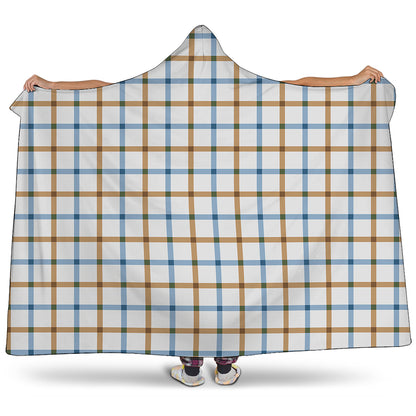 Blue And Brown Tattersall Pattern Print Hooded Blanket