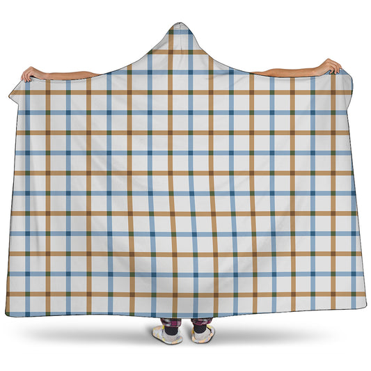 Blue And Brown Tattersall Pattern Print Hooded Blanket
