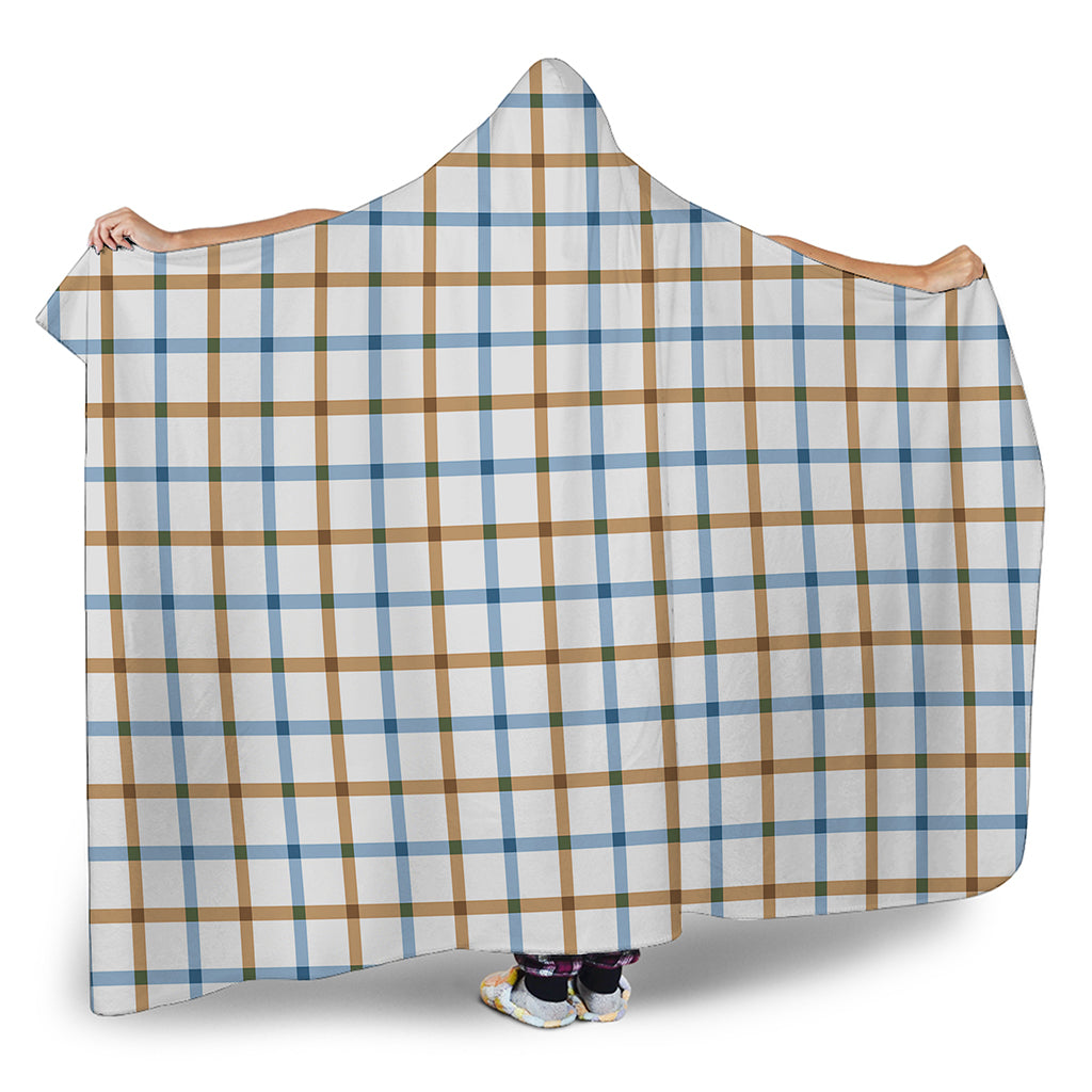 Blue And Brown Tattersall Pattern Print Hooded Blanket