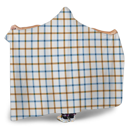 Blue And Brown Tattersall Pattern Print Hooded Blanket