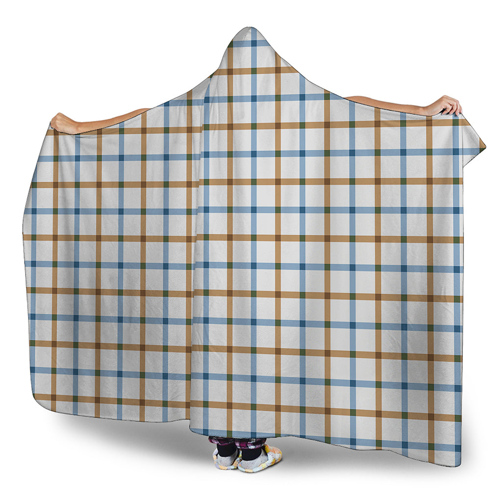 Blue And Brown Tattersall Pattern Print Hooded Blanket