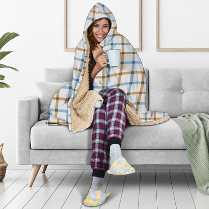 Blue And Brown Tattersall Pattern Print Hooded Blanket