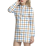 Blue And Brown Tattersall Pattern Print Hoodie Dress