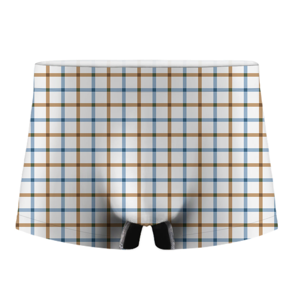Blue And Brown Tattersall Pattern Print Men's Boxer Briefs