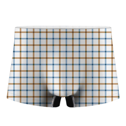 Blue And Brown Tattersall Pattern Print Men's Boxer Briefs