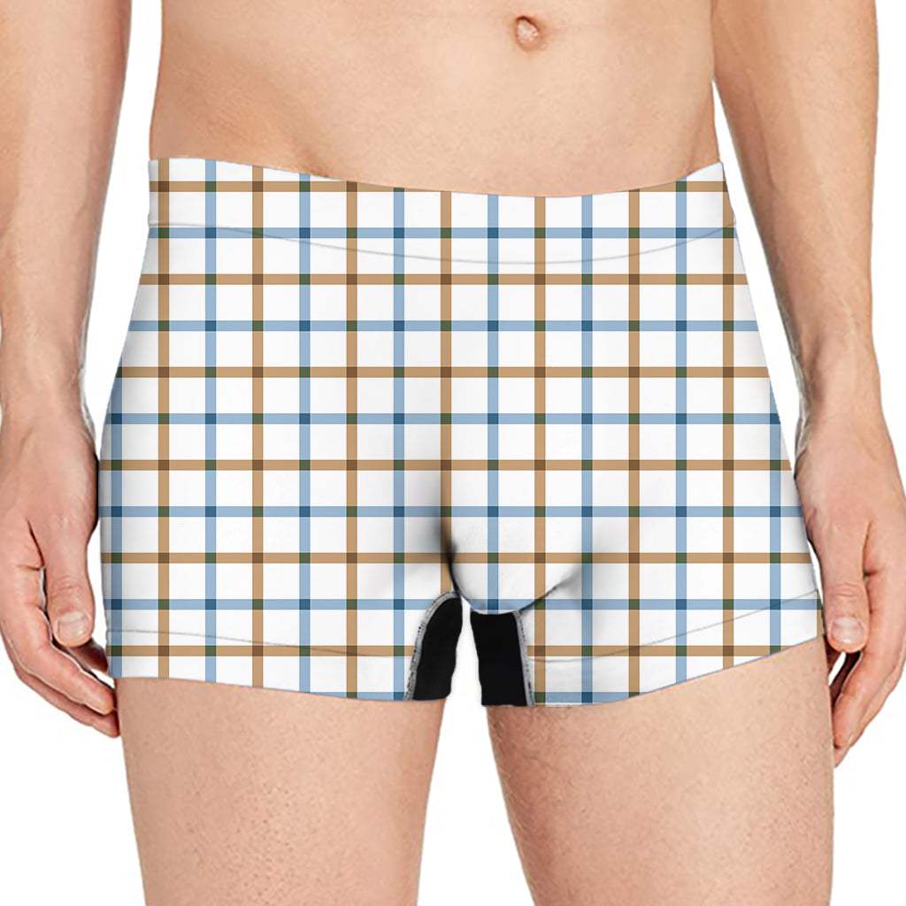 Blue And Brown Tattersall Pattern Print Men's Boxer Briefs