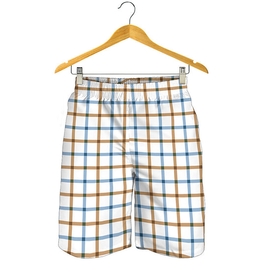 Blue And Brown Tattersall Pattern Print Men's Shorts
