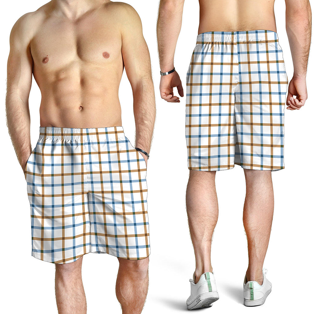 Blue And Brown Tattersall Pattern Print Men's Shorts