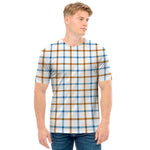 Blue And Brown Tattersall Pattern Print Men's T-Shirt