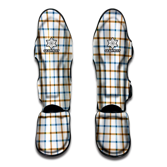 Blue And Brown Tattersall Pattern Print Muay Thai Shin Guard