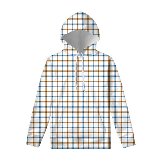 Blue And Brown Tattersall Pattern Print Pullover Hoodie