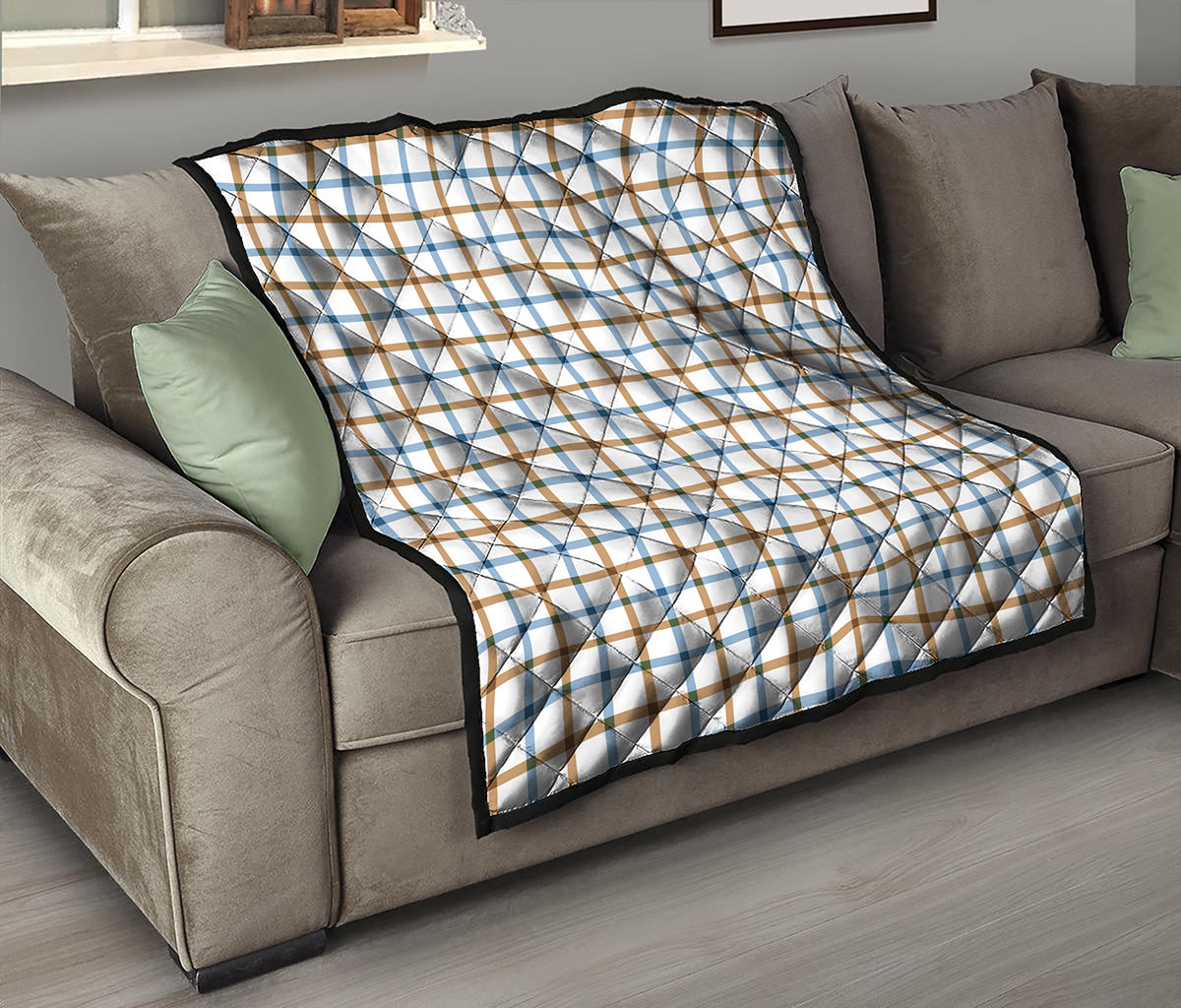 Blue And Brown Tattersall Pattern Print Quilt