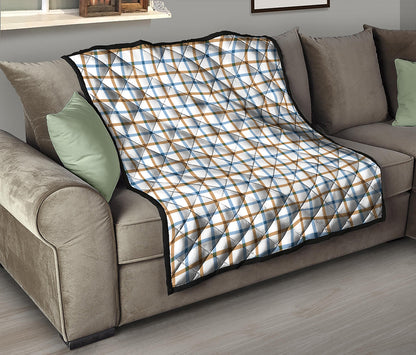 Blue And Brown Tattersall Pattern Print Quilt