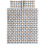 Blue And Brown Tattersall Pattern Print Quilt Bed Set