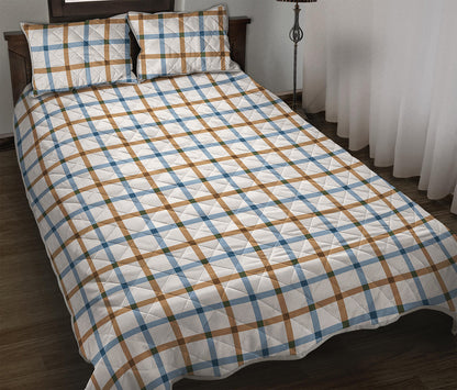Blue And Brown Tattersall Pattern Print Quilt Bed Set