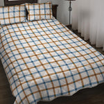 Blue And Brown Tattersall Pattern Print Quilt Bed Set