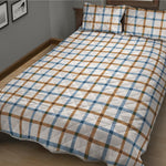 Blue And Brown Tattersall Pattern Print Quilt Bed Set