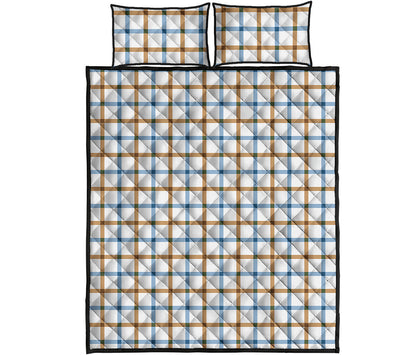 Blue And Brown Tattersall Pattern Print Quilt Bed Set