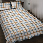 Blue And Brown Tattersall Pattern Print Quilt Bed Set