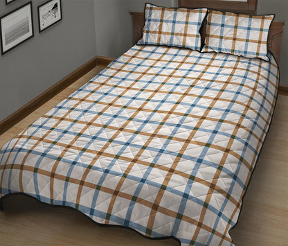 Blue And Brown Tattersall Pattern Print Quilt Bed Set