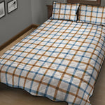 Blue And Brown Tattersall Pattern Print Quilt Bed Set