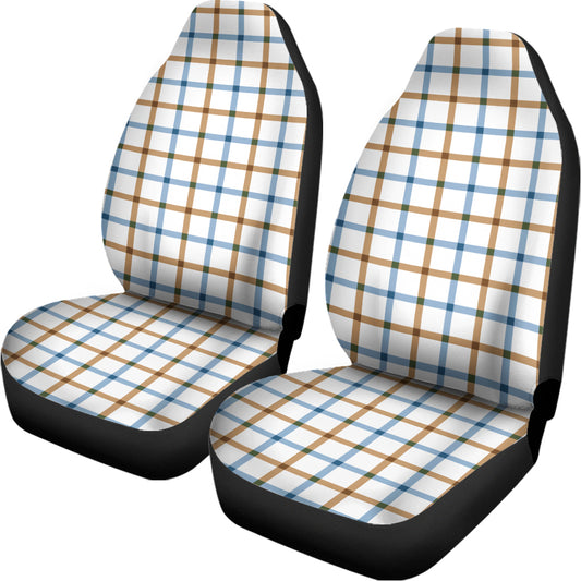 Blue And Brown Tattersall Pattern Print Universal Fit Car Seat Covers