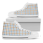 Blue And Brown Tattersall Pattern Print White High Top Shoes