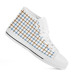 Blue And Brown Tattersall Pattern Print White High Top Shoes