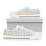 Blue And Brown Tattersall Pattern Print White Low Top Shoes