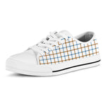 Blue And Brown Tattersall Pattern Print White Low Top Shoes