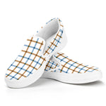 Blue And Brown Tattersall Pattern Print White Slip On Shoes