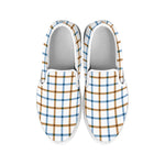 Blue And Brown Tattersall Pattern Print White Slip On Shoes