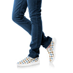Blue And Brown Tattersall Pattern Print White Slip On Shoes